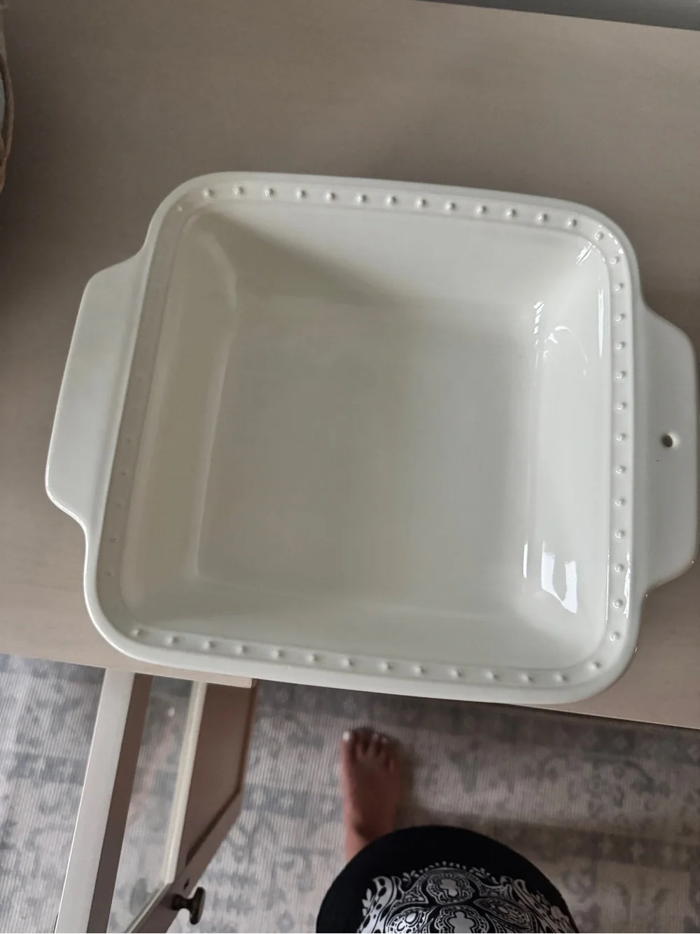 Nora Fleming Cream Square Ceramic Baking Dish with Beaded Rim